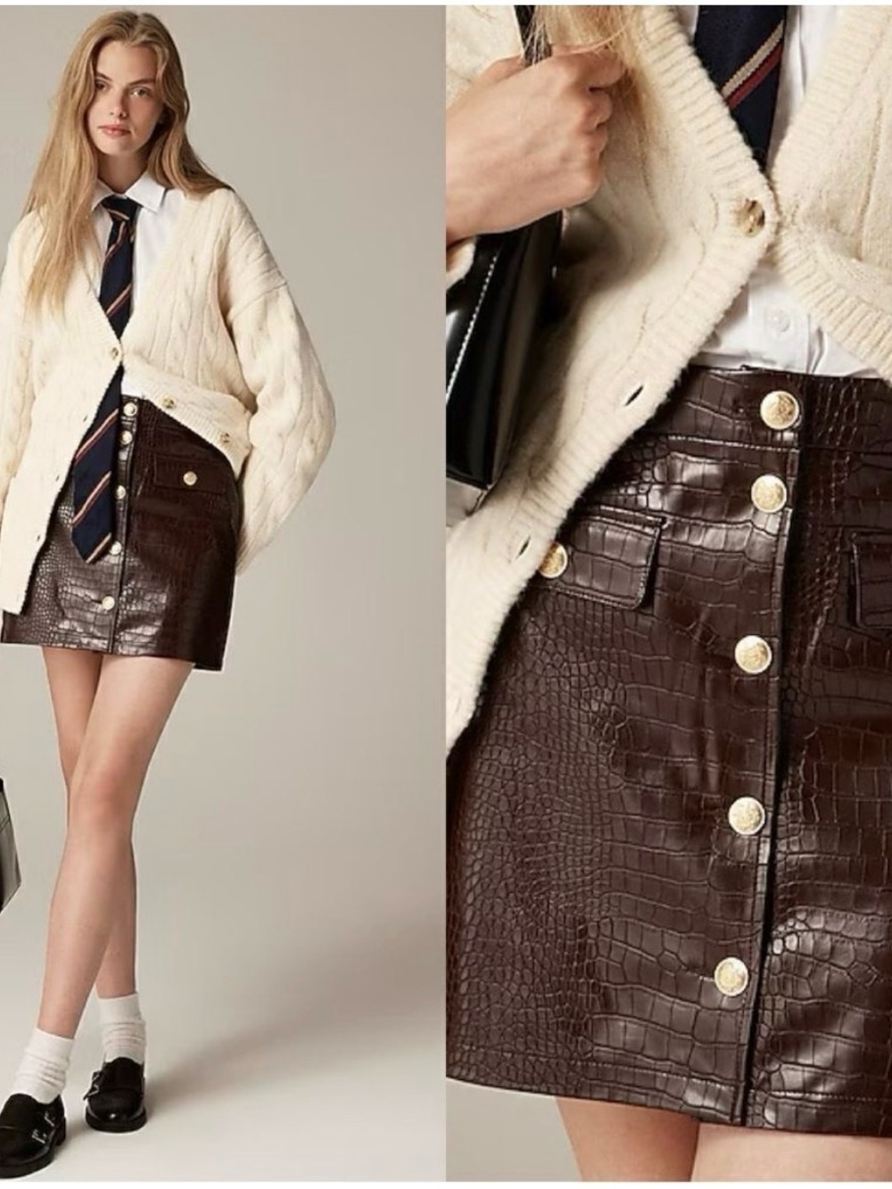 NWOT J.CREW Collection mini skirt in croc-embellished faux leather size 2